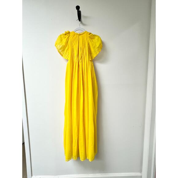 Chloe Flutter Sleeve Pleated Virgin Wool Midi Dress Truly Yellow Women's 36 / 4 - Picture 6 of 6